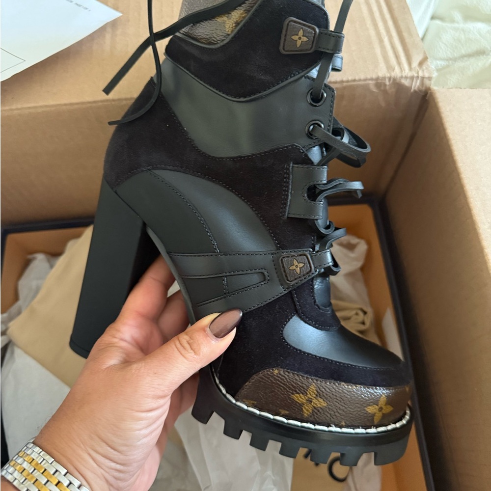 Louis Vuitton Black and Brown Heeled Boots - Picture 2 of 6